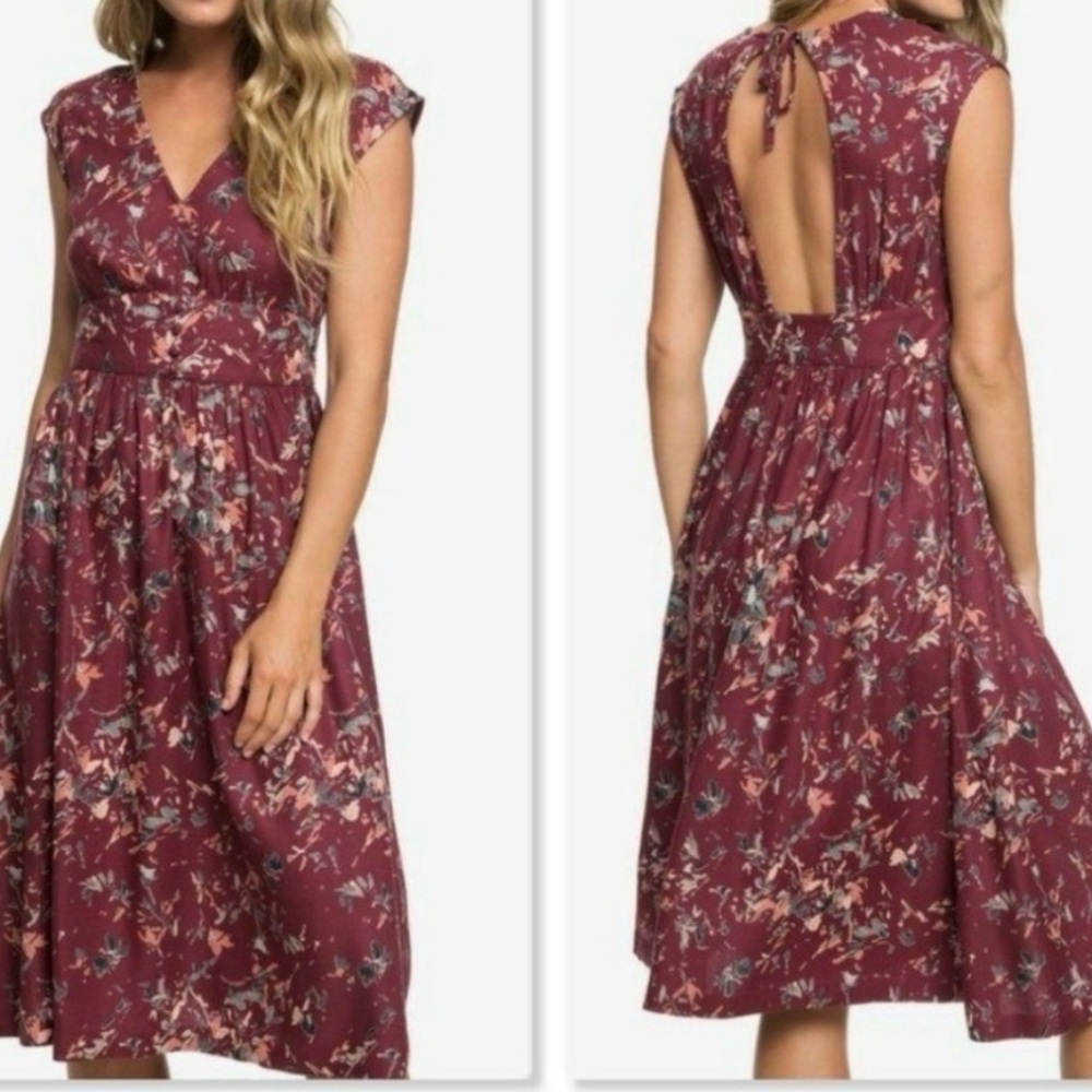 Roxy Burgundy Floral Midi Dress